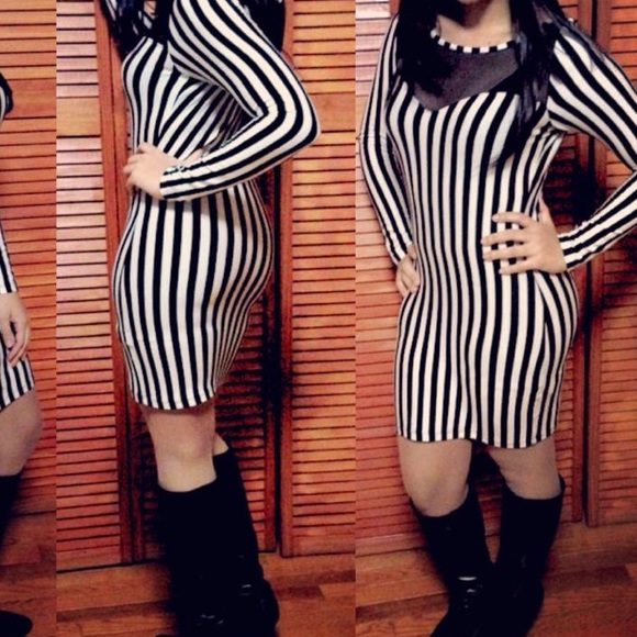 Black and White Striped Mini Dress Size M - Picture 6 of 8